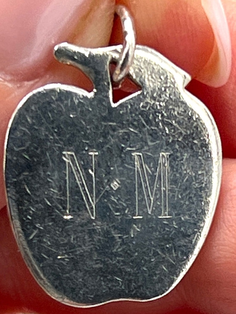 Vintage Authentic Tiffany Sterling Apple NM Initials Pendant